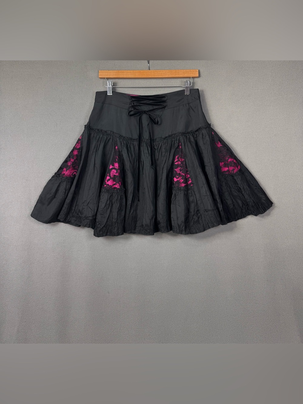 Betsey Johnson Whimsigoth Fairygrunge Black Skirt with Hot Pink Lace Inset